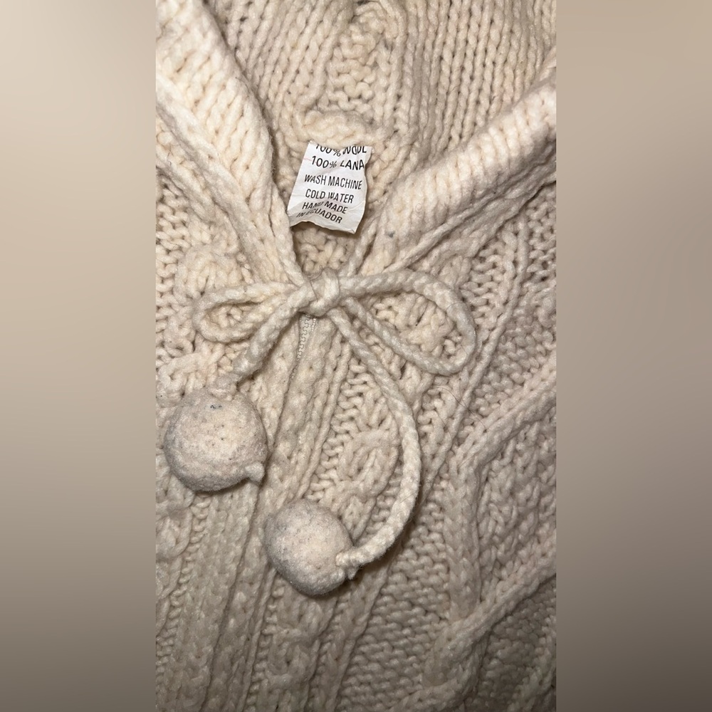 Women’s 100% Wool Full Zip Long Sleeve Hooded Cardigan Hand Made - Picture 3 of 8